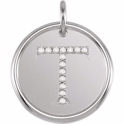 85088:1077:P 14kt White .07 CTW Diamond Initial "T" Pendant