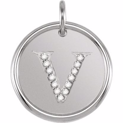 85088:1100:P 14kt White .06 CTW Diamond Initial "V" Pendant