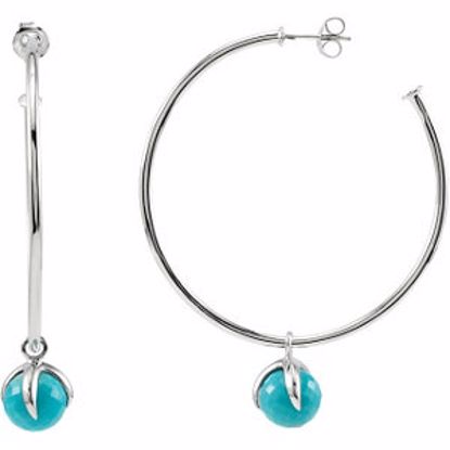 68861:104:P Sterling Silver 50mm Hoop Earrings with 10mm Turquoise Dangle