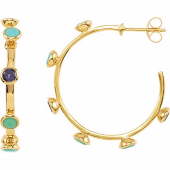 68857:100:P 18kt Yellow Vermeil Multi-Gemstone Hoop Earrings