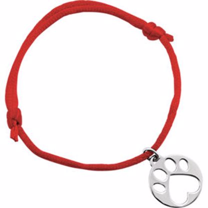 85145:100:P 14kt White Red Satin Cord Adjustable Bracelet with Paw Charm