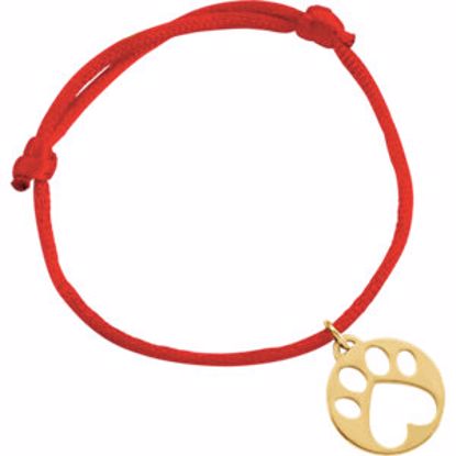 85145:103:P 14kt Yellow Red Satin Cord Adjustable Bracelet with Paw Charm