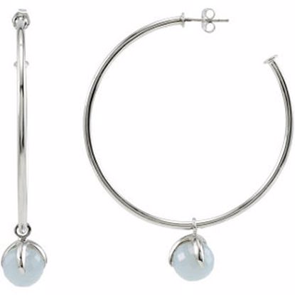 68861:105:P Sterling Silver 50mm Hoop Earrings with 10mm Chalcedony Dangle