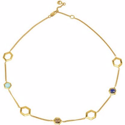 68909:101:P 18kt Vermeil Turquoise, Lapis & Smoky Quartz 18" Necklace