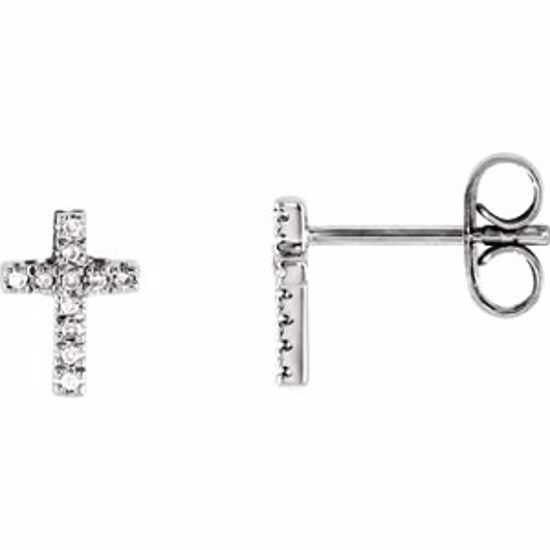 R16998:100:P 14kt White 1/10 CTW Diamond Petite Cross Earrings 