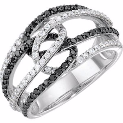 68764:100:P 14kt White Black Rhodium Plated 3/4 CTW Black & White Diamond Ring Size 7