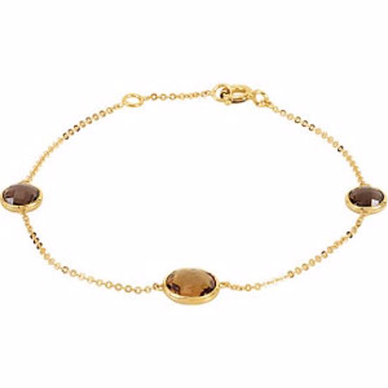 68932:100:P 14kt Yellow Cinnamon and Smoky Quartz 7" Bracelet