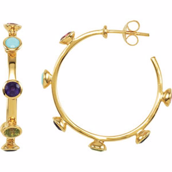 68855:10000:P 18kt Vermeil 30mm Multi-Gemstone Hoop Earrings