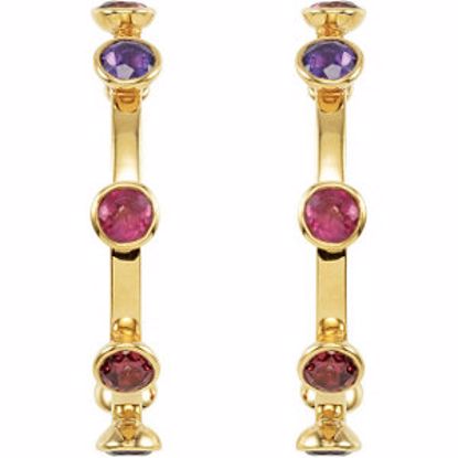 68856:1000:P 18kt Vermeil Missoma® 30mm Hoops in Pink Tourmaline, Rhodolite Garnet &amp; Amethyst