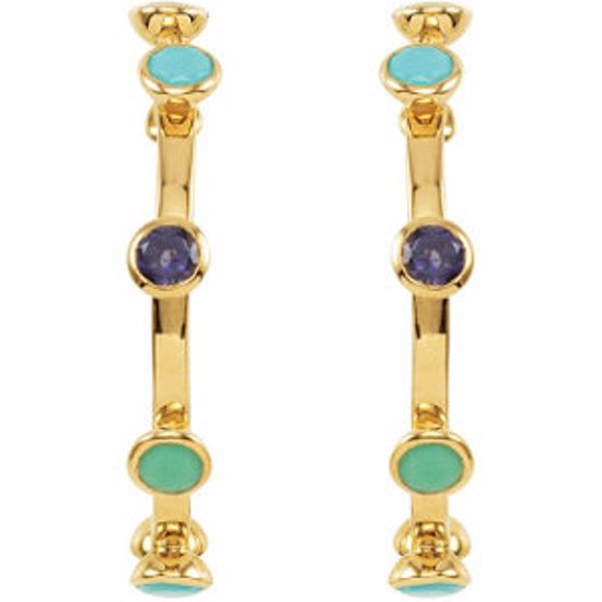 68857:1000:P 18kt Vermeil Missoma® 30mm Hoops in Chrysoprase, Turquoise &amp; Iolite