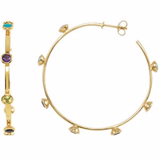 68854:1000:P 18kt Vermeil Pink Tourmaline, Turquoise, Amethyst, Peridot & Iolite 50mm Hoops with Box