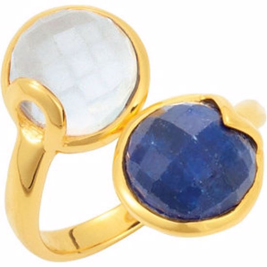 68889:1090:P 18kt Yellow Vermeil Sapphire & Chalcedony Ring Size 6