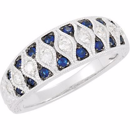 69307:100:P Blue Sapphire & Diamond Granulated Design Ring