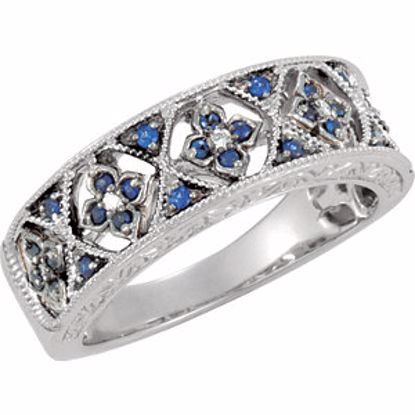 69308:100:P Blue Sapphire & Diamond Accented Granulated Design Ring