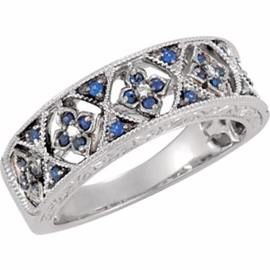 69308:100:P Blue Sapphire & Diamond Accented Granulated Design Ring