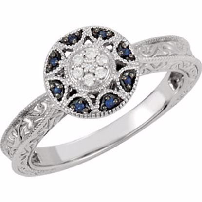 69309:100:P Blue Sapphire & Diamond Engraved Design Ring