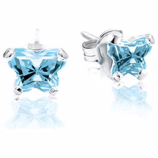 192016:10200:P Sterling Silver March Bfly® CZ Birthstone Youth Earrings with Friction Backs and Box