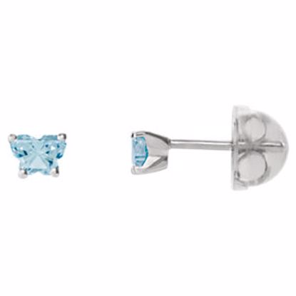 192015:226:P 10kt White March Bfly® CZ Birthstone Youth Earrings with Safety Backs & Box