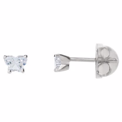 192015:227:P 10kt White April Bfly® CZ Birthstone Youth Earrings with Safety Backs & Box