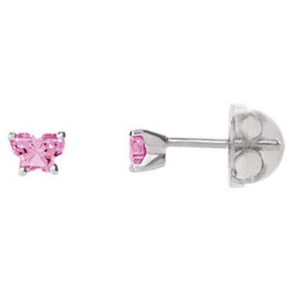 192015:233:P 10kt White October Bfly® CZ Birthstone Youth Earrings with Safety Backs & Box