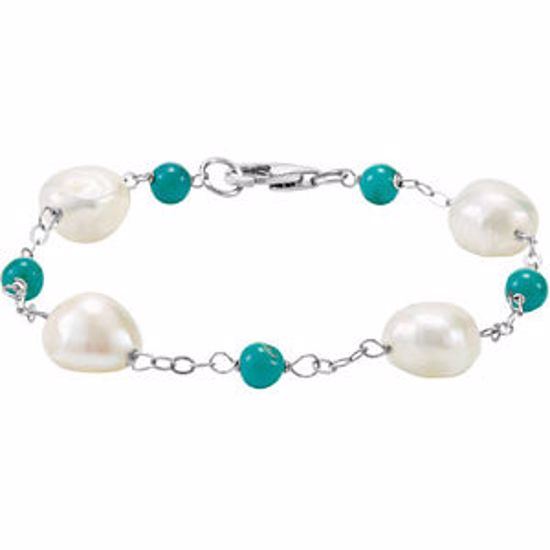 69344:100:P Freshwater Cultured Pearl & Turquoise Bracelet