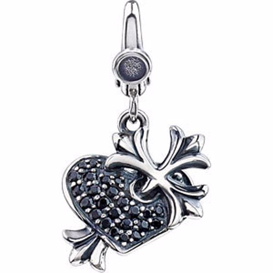 69456:100:P Black CZ Heart & Cross Charm