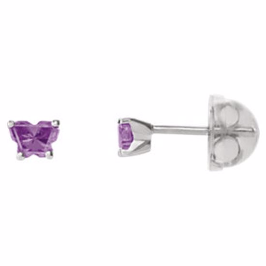 192015:237:P 14kt White February Bfly® CZ Birthstone Youth Earrings with Safety Backs & Box