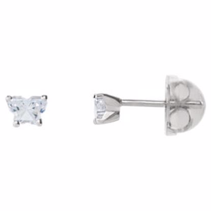 192015:239:P 14kt White April Bfly® CZ Birthstone Youth Earrings with Safety Backs & Box