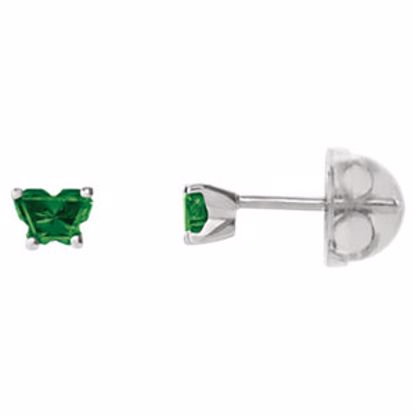 192015:240:P 14kt White May Bfly® CZ Birthstone Youth Earrings with Safety Backs & Box