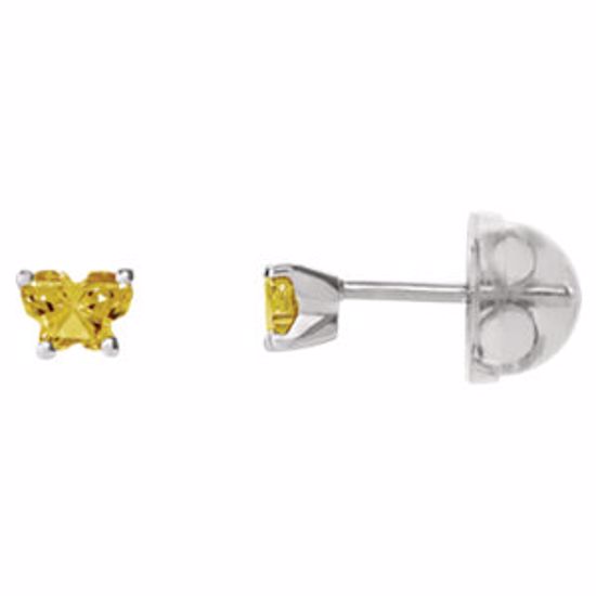 192015:246:P 14kt White November Bfly® CZ Birthstone Youth Earrings with Safety Backs & Box