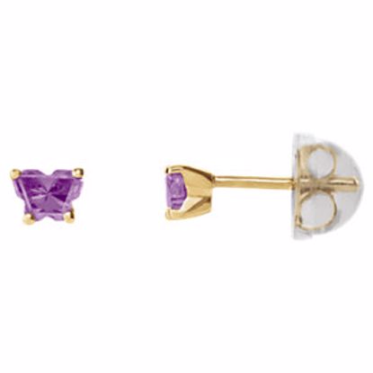 192015:213:P 14kt Yellow February Bfly® CZ Birthstone Youth Earrings with Safety Backs & Box