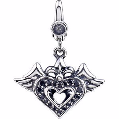 69331:100:P Black CZ Double Wing & Heart Charm