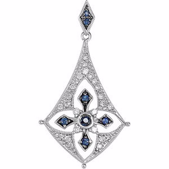 69528:5787:P Sterling Silver Sapphire & 1/5 CTW Diamond Pendant