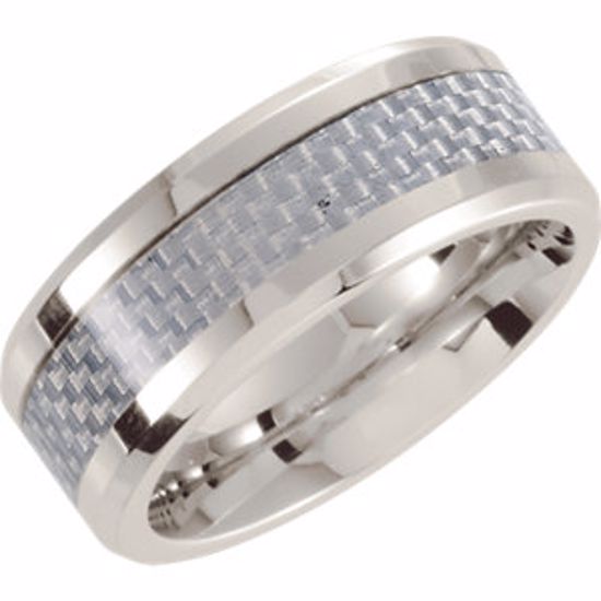 COR206:012:P Cobalt 8mm Beveled Edge Band with Carbon Fiber Inlay Size 12