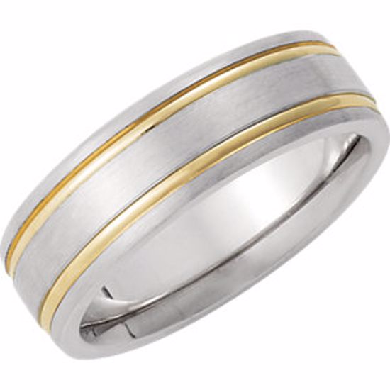 51111:111:P Sterling Silver & 14kt Yellow Precious Bond Inlay Band Size 11