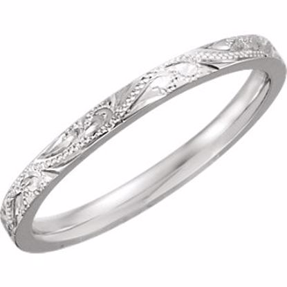 51096:115:P 14kt White 2mm Hand Engraved Band Size 12.5