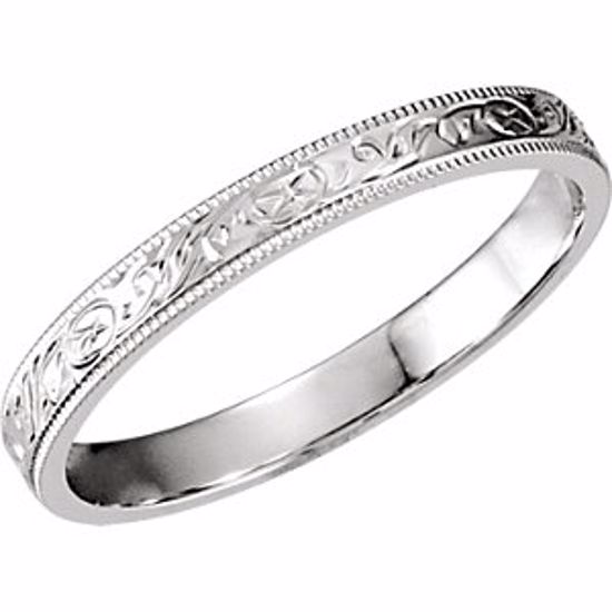 51102:110:P 14kt White 3mm Hand-Engraved Band Size 10