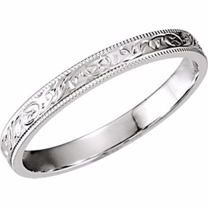 51102:111:P 14kt White 3mm Hand-Engraved Band Size 10.5