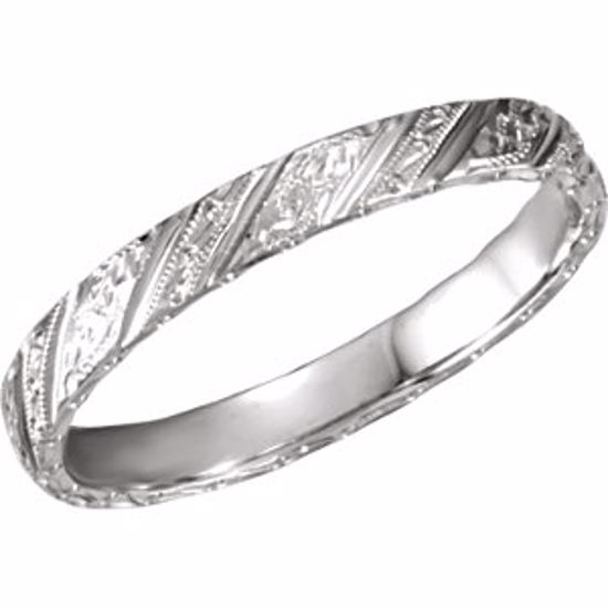 51103:108:P 14K White 3mm Hand-Engraved Band Size 9