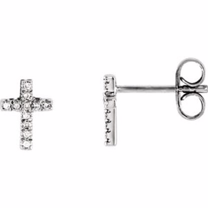 R16998:1000:P 14kt White 1/10 CTW Diamond Petite Cross Earrings with Box