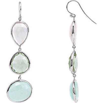 69645:101:P Rose Quartz, Green Quartz and Aqua Blue Chalcedony Earrings