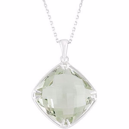 68575:107:P Sterling Silver 16x16mm Green Quartz 18" Necklace