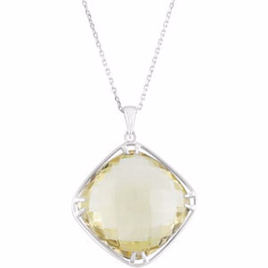 68575:108:P Sterling Silver 20x20mm Lemon Quartz 18" Necklace