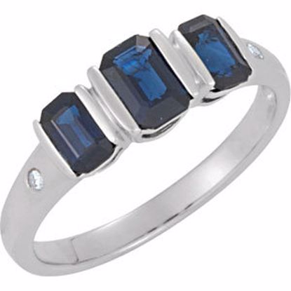 69654:101:P Blue Sapphire & Diamond Accented 3-Stone Ring