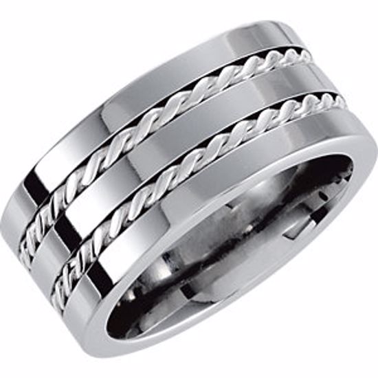 COR235:080:P Cobalt 10mm Band with Sterling Silver Cable Inlay Size 8