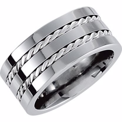 COR235:085:P Cobalt 10mm Band with Sterling Silver Cable Inlay Size 8.5