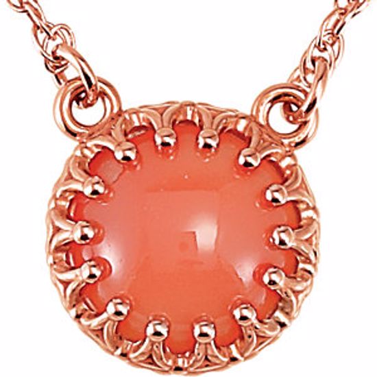 28344:60001:P 14kt Rose 8mm Crown Design Coral Cabochon 18" Necklace