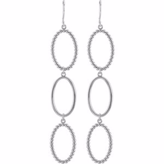 85278:1007:P Sterling Silver 63.75x13.5mm Beaded Open Silhouette Dangle Earrings 