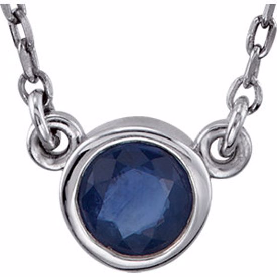 2930:60022:P Sterling Silver Blue Sapphire Bezel 18" Necklace