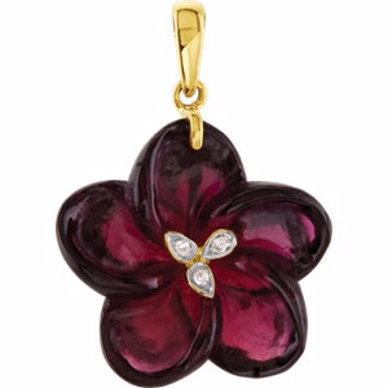 69733:100:P 14kt Yellow Brazilian Garnet & Diamond Flower Pendant